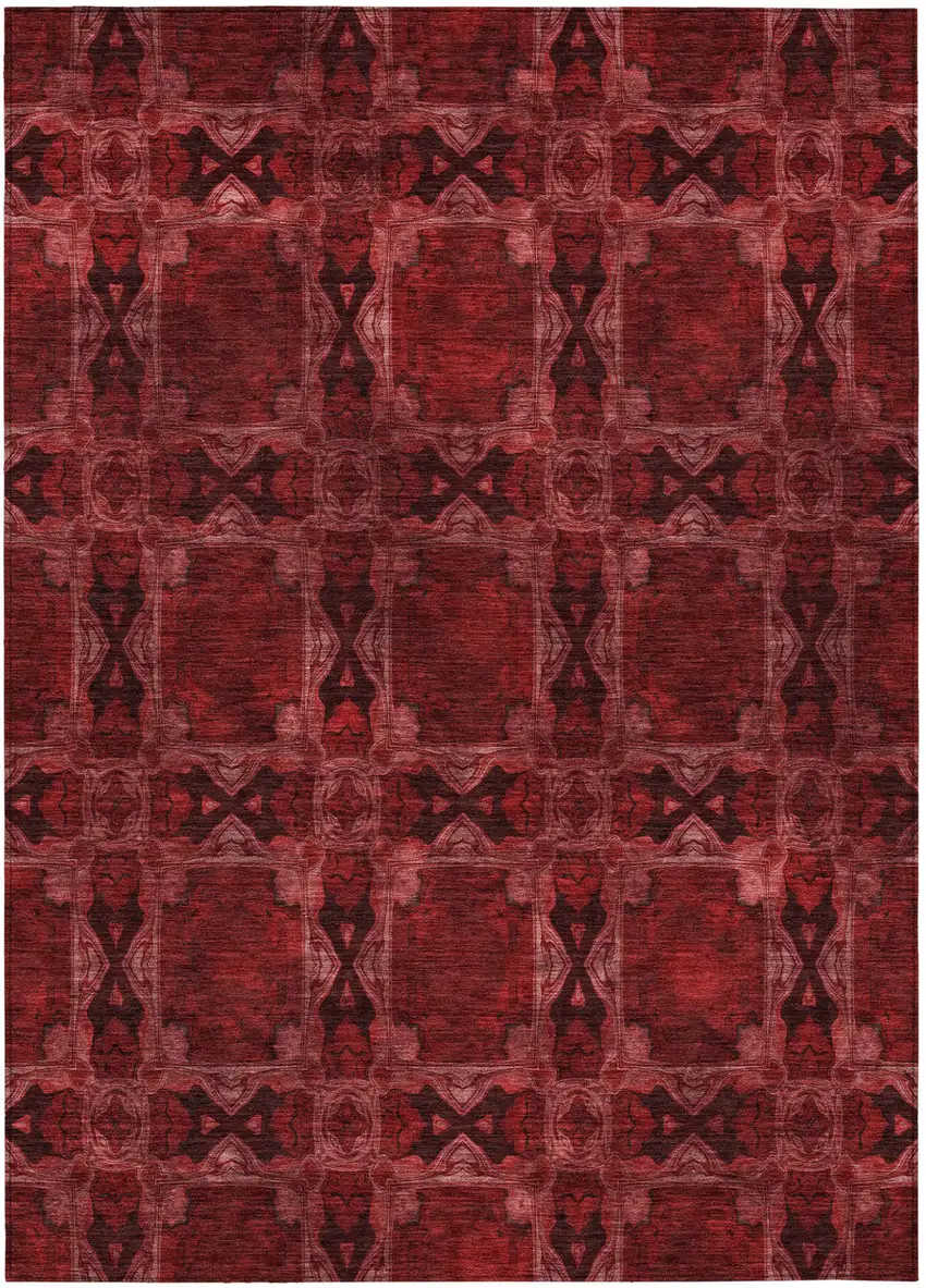 Burgundy and Black Floral Medallion Washable Non Skid Indoor Outdoor Area Rug Photo 2