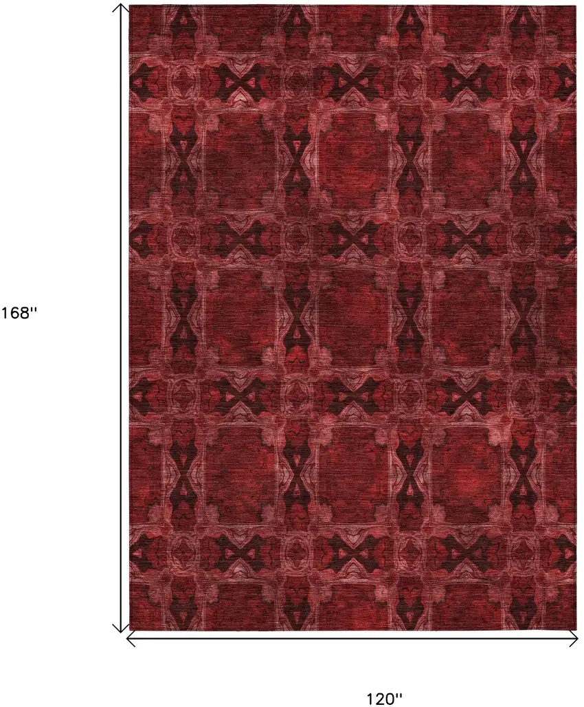 Burgundy and Black Floral Medallion Washable Non Skid Indoor Outdoor Area Rug Photo 3