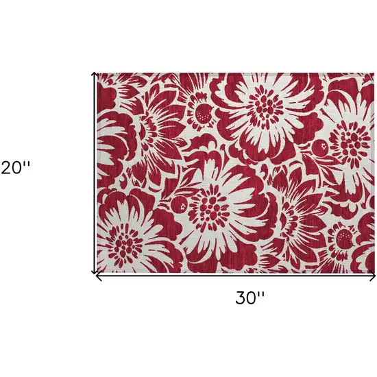 Burgundy and White Floral Washable Non Skid Indoor Outdoor Area Rug Photo 3