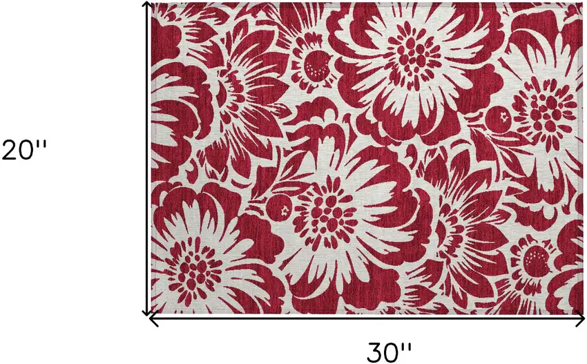 Burgundy and White Floral Washable Non Skid Indoor Outdoor Area Rug Photo 3
