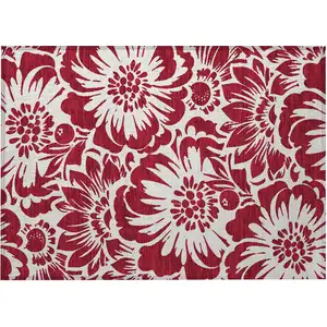 Photo of Burgundy and White Floral Washable Non Skid Indoor Outdoor Area Rug