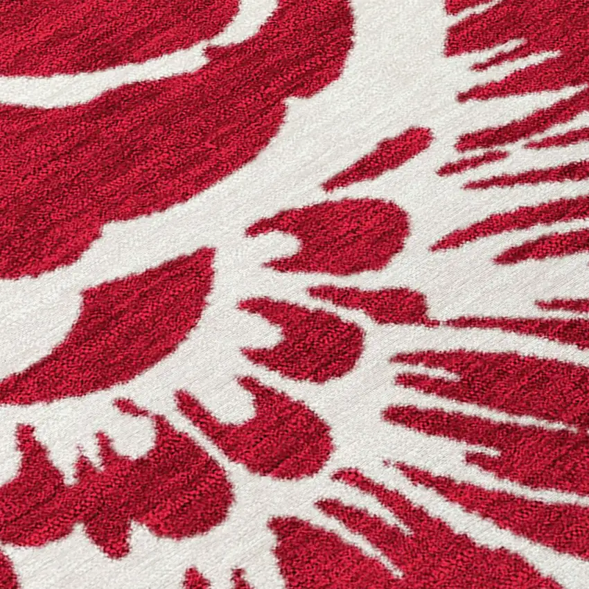 Burgundy and White Floral Washable Non Skid Indoor Outdoor Area Rug Photo 8