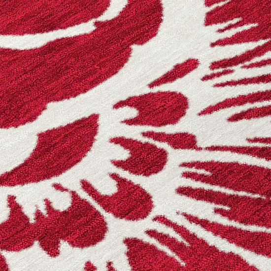 Burgundy and White Floral Washable Non Skid Indoor Outdoor Area Rug Photo 8