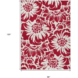 Photo of Burgundy and White Floral Washable Non Skid Indoor Outdoor Area Rug