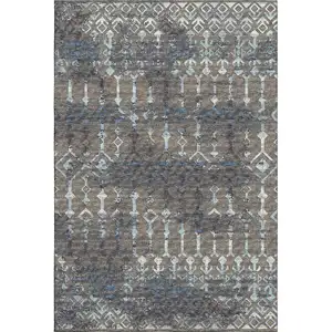 Photo of Burnished Brown And Blue Tribal Washable Area Rug With UV Protection