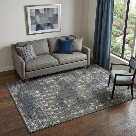 Burnished Brown And Blue Tribal Washable Area Rug With UV Protection Photo 1