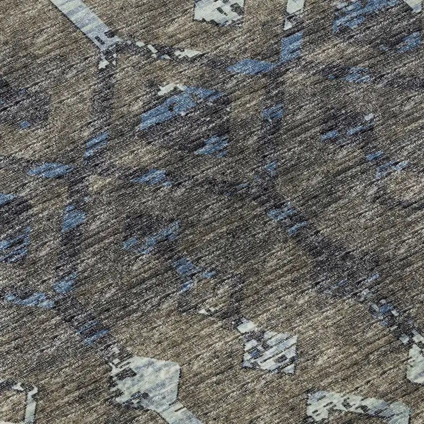 Burnished Brown And Blue Tribal Washable Area Rug With UV Protection Photo 9