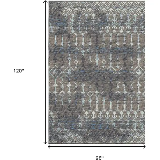 Burnished Brown And Blue Tribal Washable Area Rug With UV Protection Photo 3