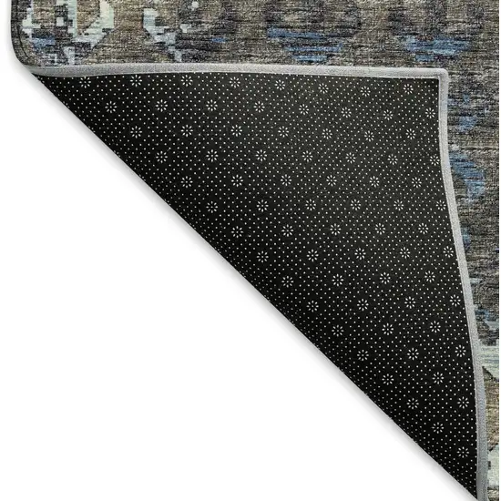 Burnished Brown And Blue Tribal Washable Area Rug With UV Protection Photo 8