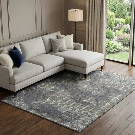 Burnished Brown And Blue Tribal Washable Area Rug With UV Protection Photo 1