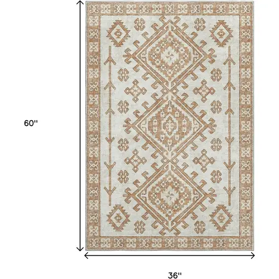 Burnt Sienna And Beige Geometric Washable Area Rug With UV Protection Photo 3