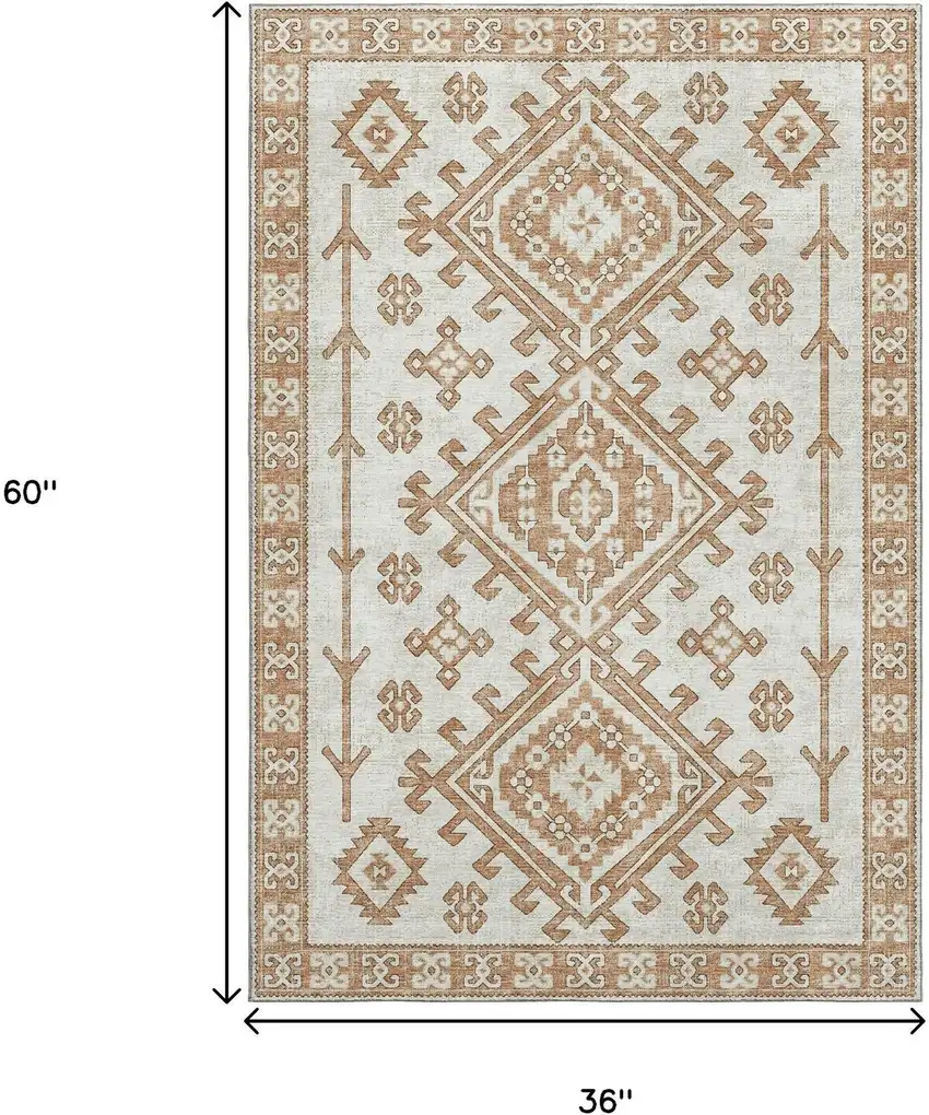 Burnt Sienna And Beige Geometric Washable Area Rug With UV Protection Photo 3