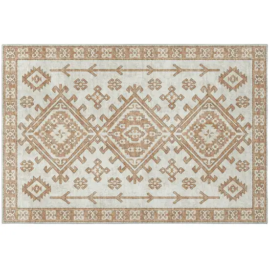 Burnt Sienna And Beige Diamond Distressed Washable Area Rug With UV Protection Photo 2