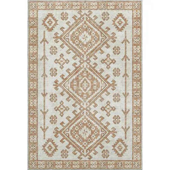 Burnt Sienna And Beige Geometric Washable Area Rug With UV Protection Photo 2
