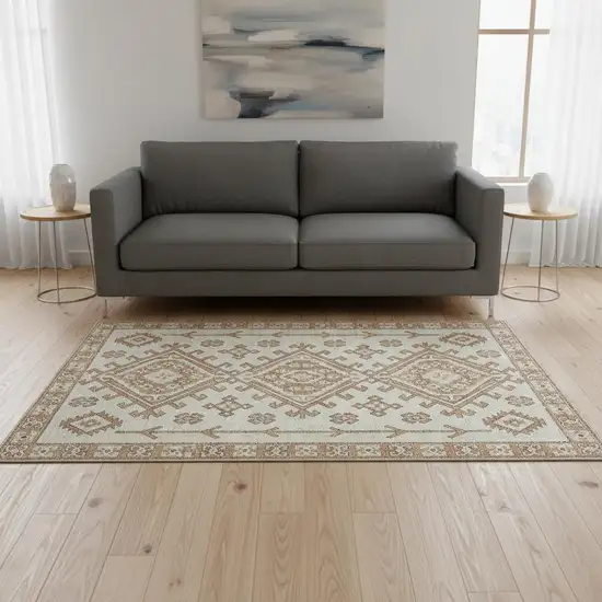 Burnt Sienna And Beige Geometric Washable Area Rug With UV Protection Photo 1