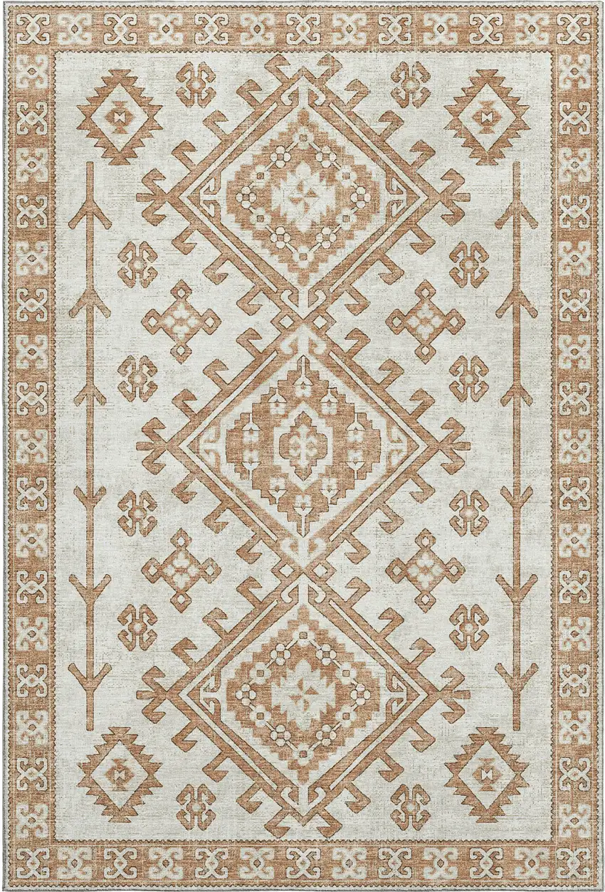 Burnt Sienna And Beige Geometric Washable Area Rug With UV Protection Photo 2