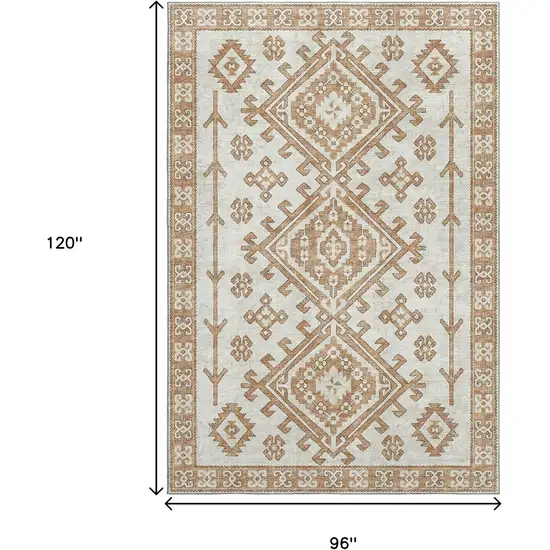Burnt Sienna And Beige Geometric Washable Area Rug With UV Protection Photo 3