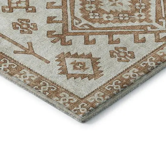 Burnt Sienna And Beige Geometric Washable Area Rug With UV Protection Photo 7