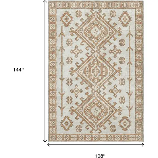 Burnt Sienna And Beige Geometric Washable Area Rug With UV Protection Photo 3