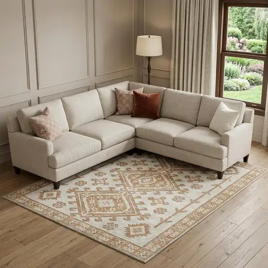 Burnt Sienna And Beige Diamond Distressed Washable Area Rug With UV Protection Photo 1