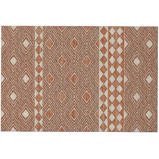 Burnt Sienna And Ivory Tribal Washable Area Rug With UV Protection Photo 2