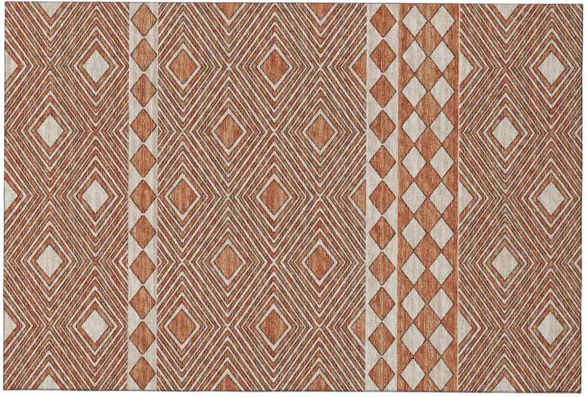 Burnt Sienna And Ivory Tribal Washable Area Rug With UV Protection Photo 2