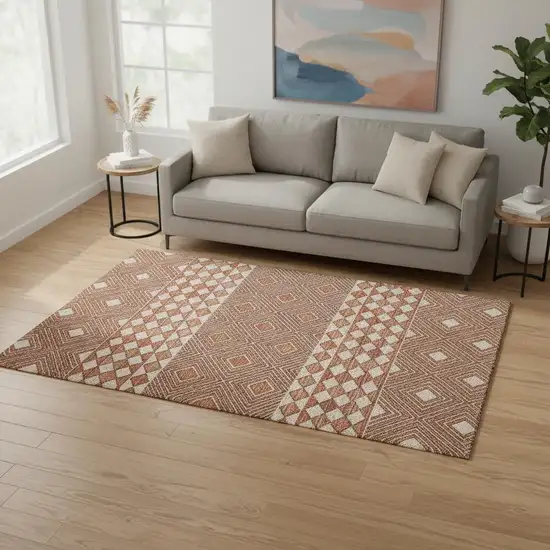 Burnt Sienna And Ivory Geometric Washable Area Rug With UV Protection Photo 1