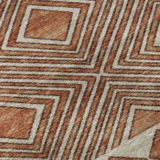 Burnt Sienna And Ivory Geometric Washable Area Rug With UV Protection Photo 9