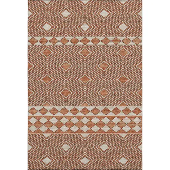 Burnt Sienna And Ivory Geometric Washable Area Rug With UV Protection Photo 2