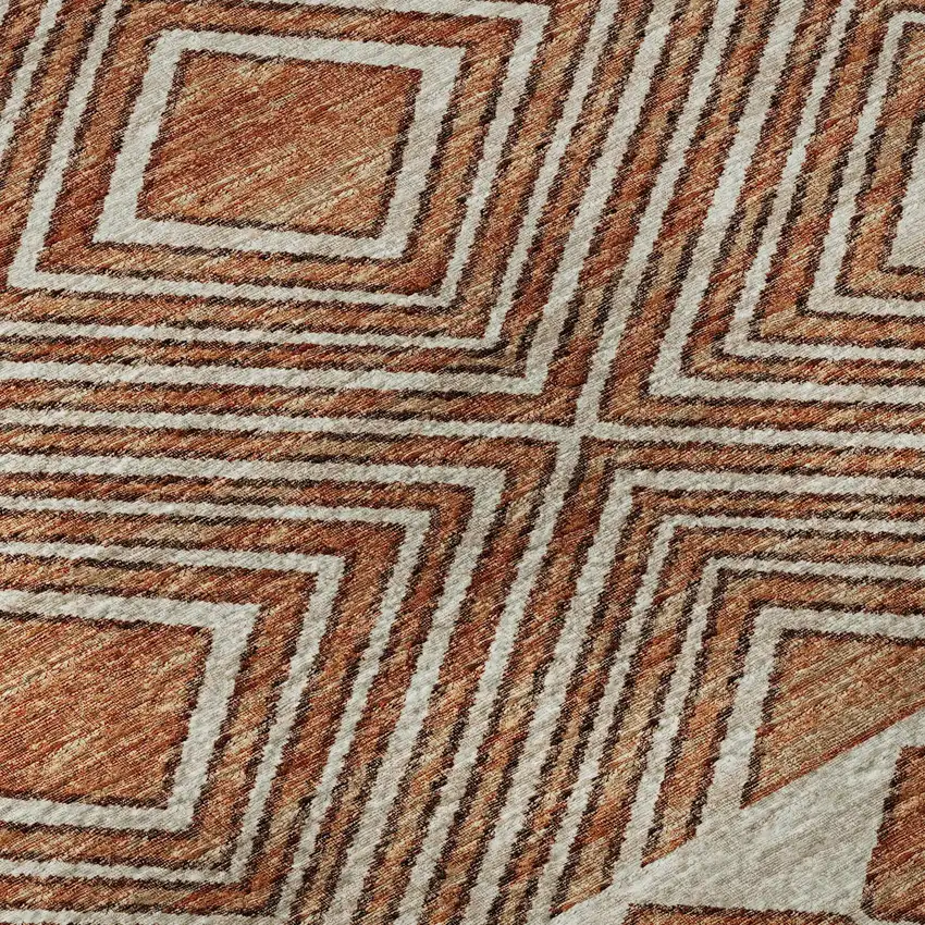 Burnt Sienna And Ivory Geometric Washable Area Rug With UV Protection Photo 9