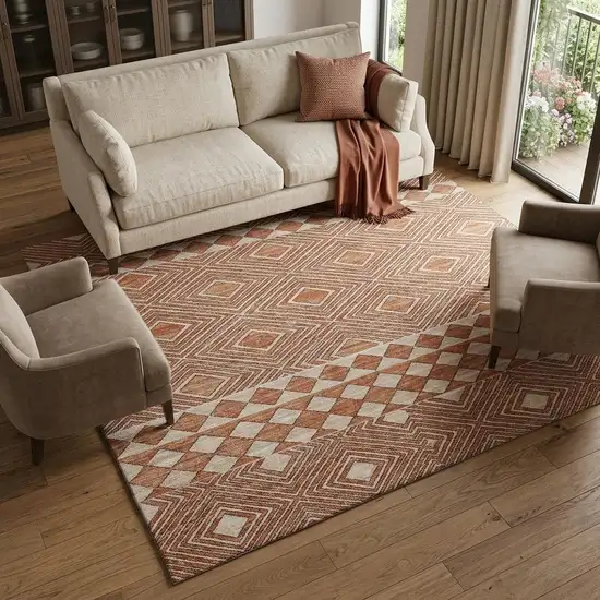 Burnt Sienna And Ivory Tribal Washable Area Rug With UV Protection Photo 1