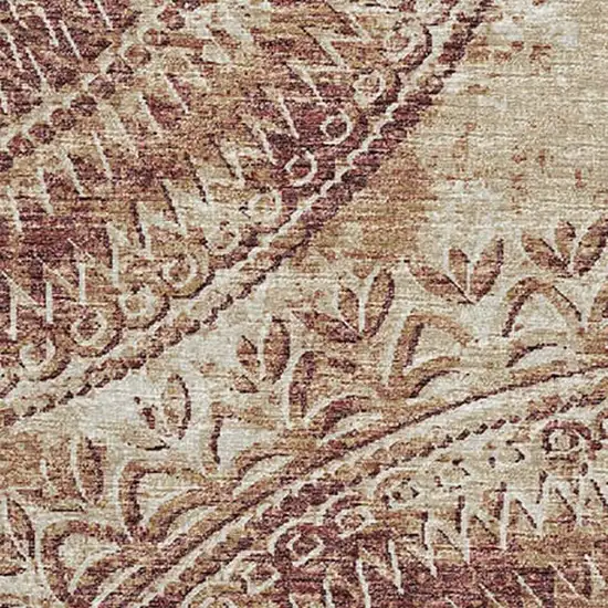 Burnt Sienna And Ivory Medallion Washable Area Rug With UV Protection Photo 4