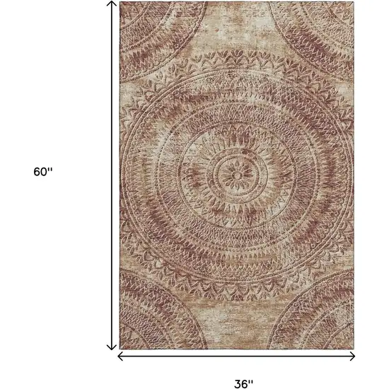 Burnt Sienna And Ivory Medallion Washable Area Rug With UV Protection Photo 3