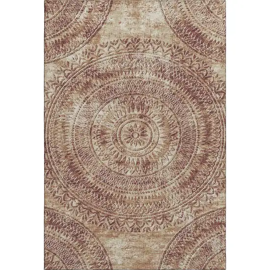 Burnt Sienna And Ivory Medallion Washable Area Rug With UV Protection Photo 2