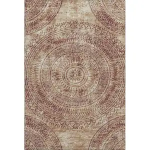 Photo of Burnt Sienna And Ivory Medallion Washable Area Rug With UV Protection