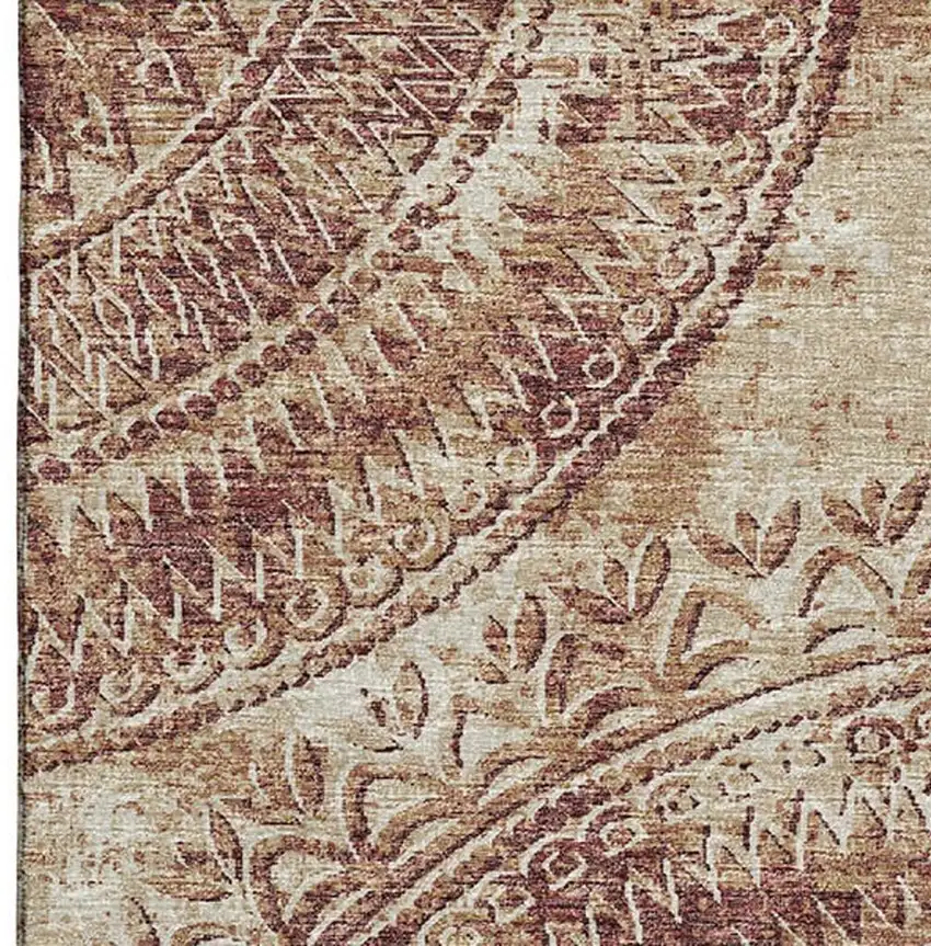 Burnt Sienna And Ivory Medallion Washable Area Rug With UV Protection Photo 9