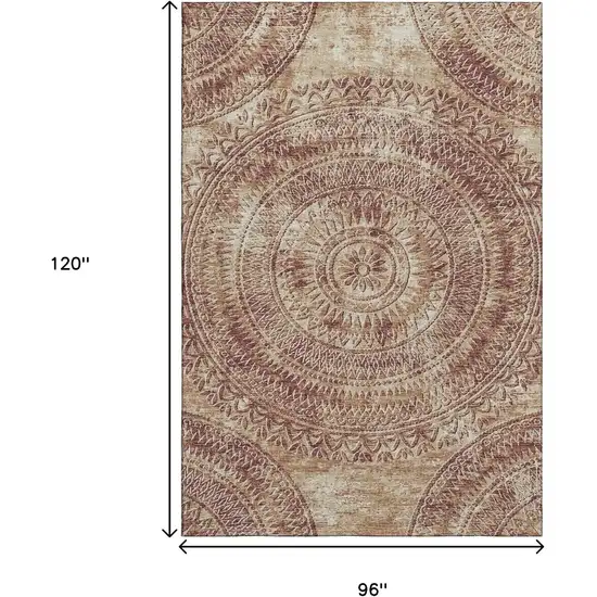 Burnt Sienna And Ivory Medallion Washable Area Rug With UV Protection Photo 3