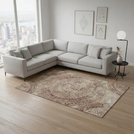 Burnt Sienna And Ivory Medallion Washable Area Rug With UV Protection Photo 1