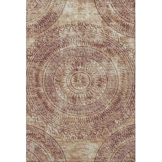 Burnt Sienna And Ivory Medallion Washable Area Rug With UV Protection Photo 6