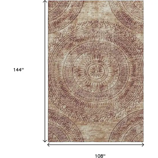 Burnt Sienna And Ivory Medallion Washable Area Rug With UV Protection Photo 3