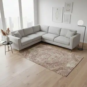 Photo of Burnt Sienna And Ivory Medallion Washable Area Rug With UV Protection