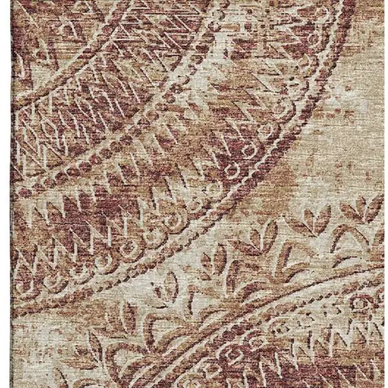 Burnt Sienna And Ivory Medallion Washable Area Rug With UV Protection Photo 9