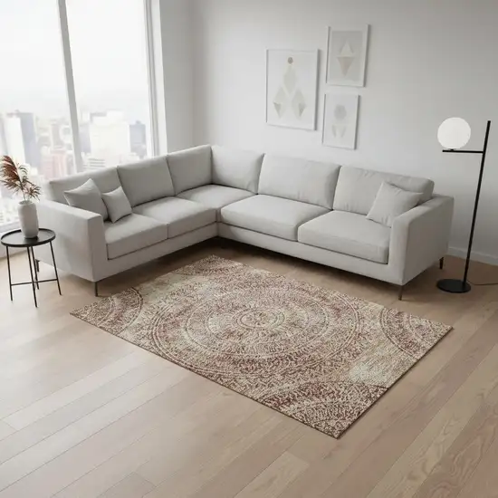 Burnt Sienna And Ivory Medallion Washable Area Rug With UV Protection Photo 1