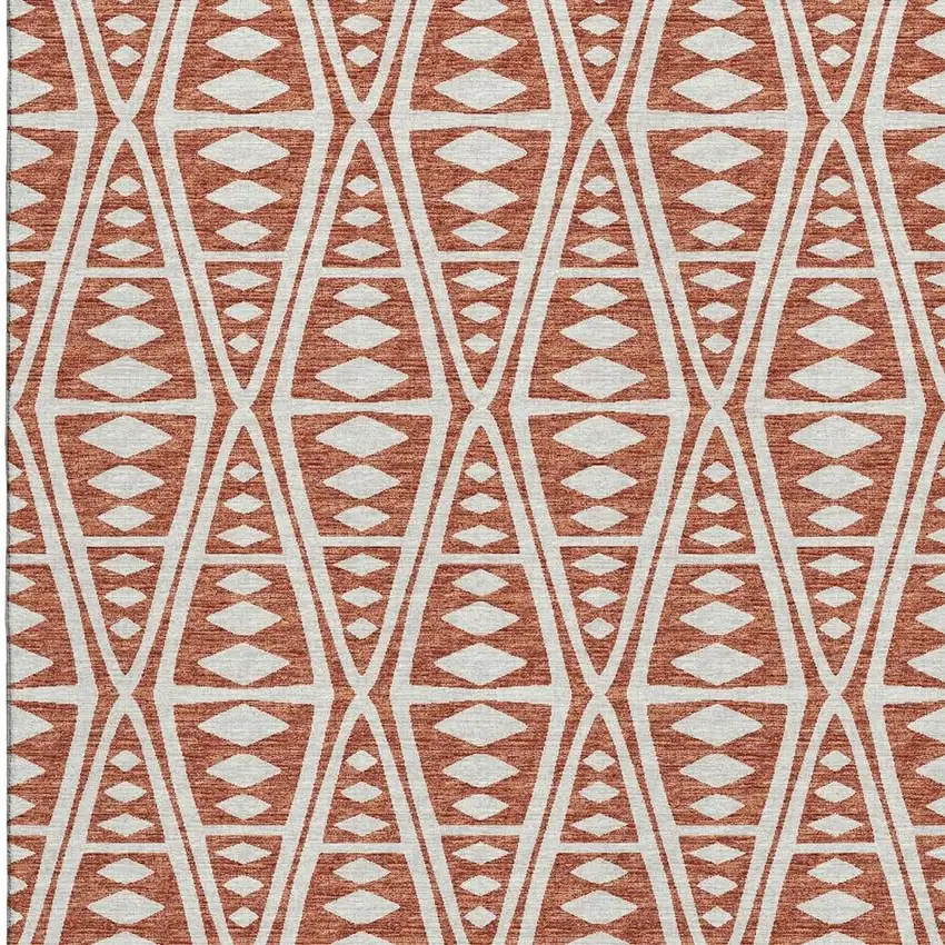 Burnt Sienna And Ivory Tribal Washable Area Rug With UV Protection Photo 9