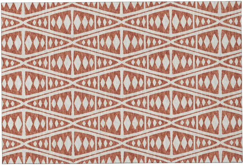 Burnt Sienna And Ivory Tribal Washable Area Rug With UV Protection Photo 2