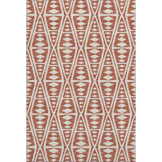 Burnt Sienna And Ivory Tribal Washable Area Rug With UV Protection Photo 2
