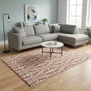 Photo of Burnt Sienna And Ivory Tribal Washable Area Rug With UV Protection