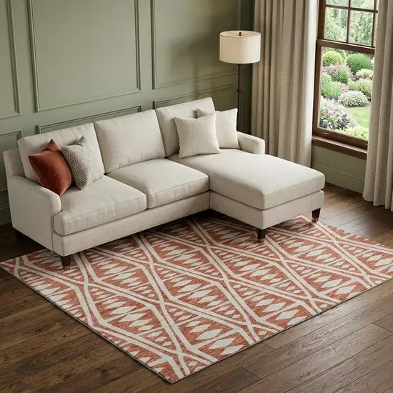 Burnt Sienna And Ivory Tribal Washable Area Rug With UV Protection Photo 1