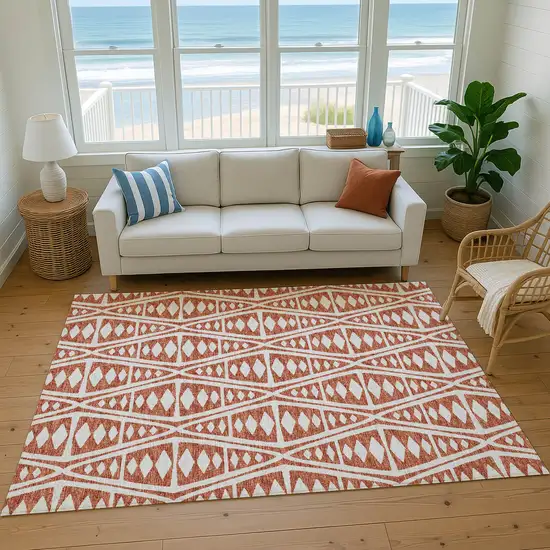 Burnt Sienna And Ivory Tribal Washable Area Rug With UV Protection Photo 5