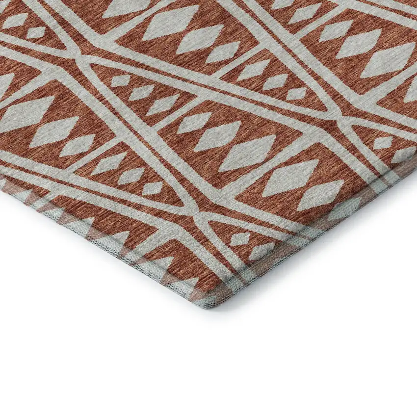 Burnt Sienna And Ivory Tribal Washable Area Rug With UV Protection Photo 7